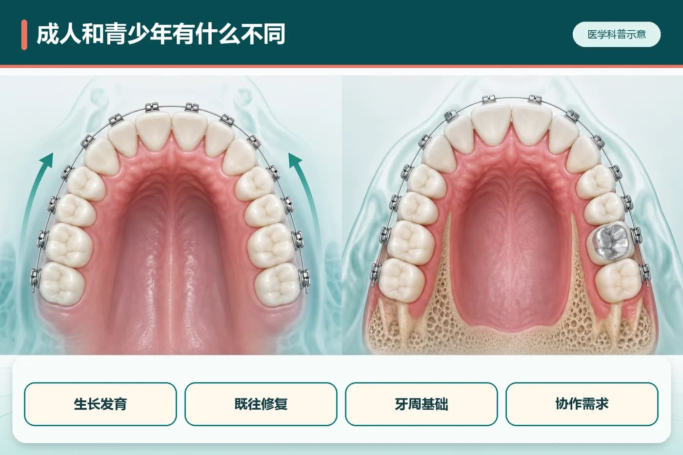 成人与青少年矫正的主要差别在生长和口腔基础