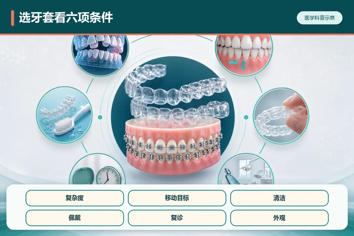选择矫治器时要同时比较六个方向
