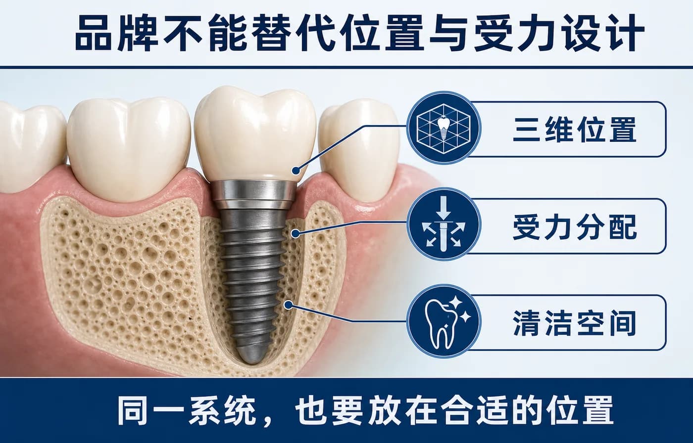 同一植体系统,位置受力与清洁设计仍决定方案质量